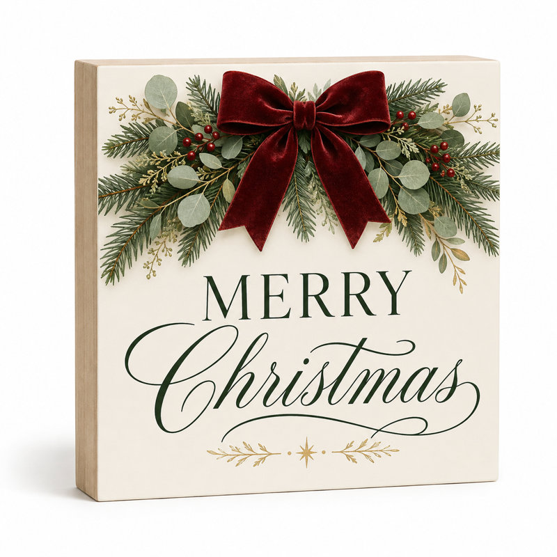 Merry Christmas, décoration de Noël 5,5 x 5,5 x 0,75 po pour la maison et les cadeaux