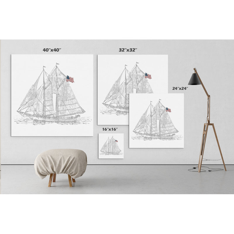 «Sail Boat S Croquis», reproduction de dessin, H 16 po x l 16 po x P 1,5 po, Toile tendue