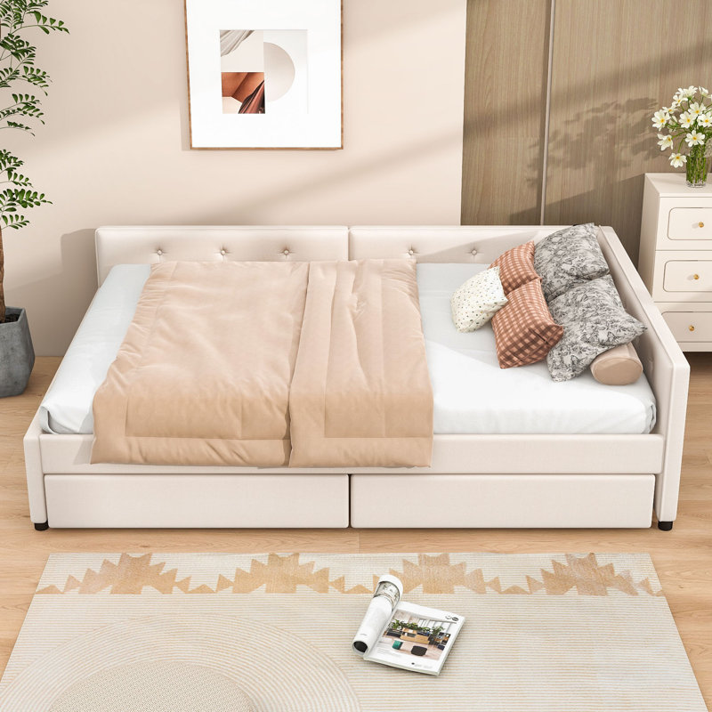 Zharia Upholstered Daybed with USB and Storage Drawers, Full