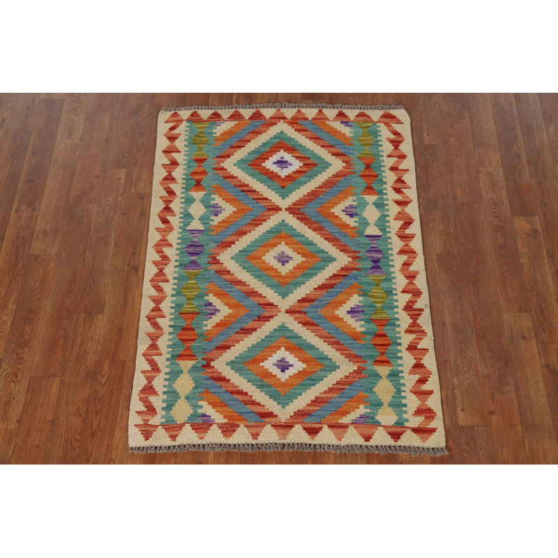 Geometric Kilim Oriental Wool Rug 3x4