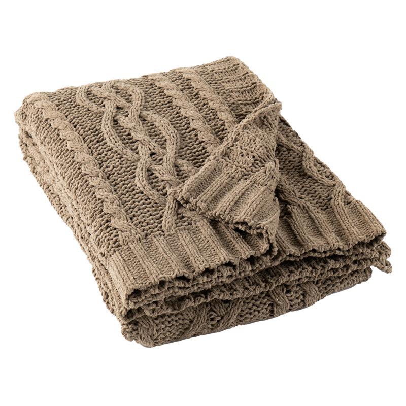 Camel Knitted Chenille Throw Blanket, 51" x 67"