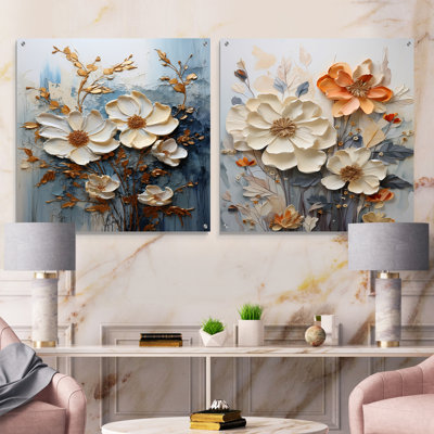 Ensemble de 2 peintures murales en acrylique doré doré et blanc