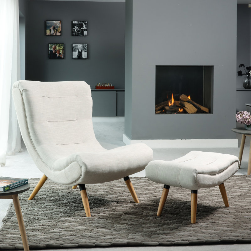 Sasha Upholstered Accent Chair with Footstool, Beige