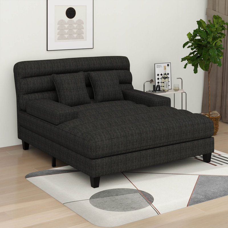 Méridienne moderne, dossier rembourré en chenille avec dossier réglable et bande lumineuse à DEL, Gris