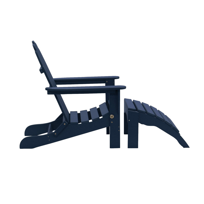 Chaise Adirondack pliante en plastique / résine avec repose-pieds Leighton, Bleu marine