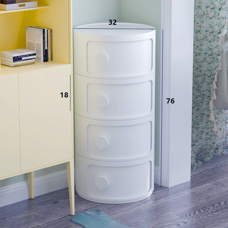 4-Shelf Round with Handles Side Table with Storage, White