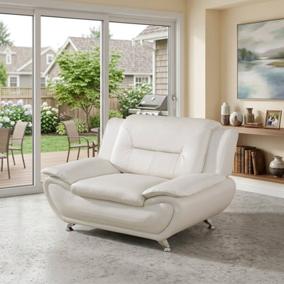 Faux Leather Single Sofa Chair, Modern Club Chair with Deep Seat & Tufted Design for Living Room and Bedroom, Beige