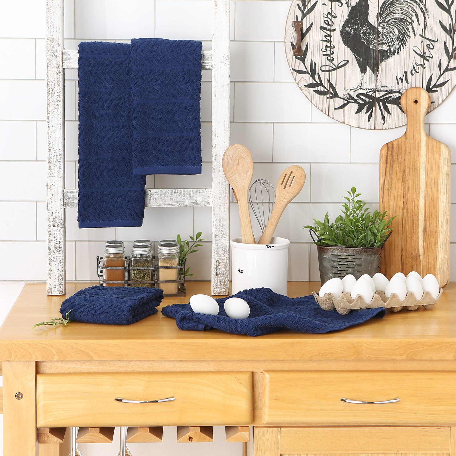 Cotton Dish Cloth Kitchen Towel, Nautical Blue