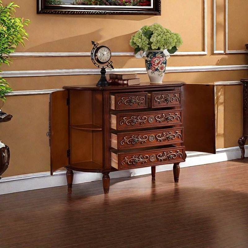 European Style Half-Round Storage Accent Cabinet, Brown