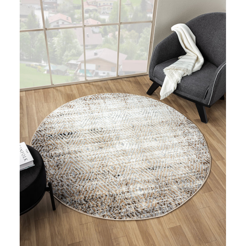 Vladya Brown Abstract Area Rug, Round 5'3"