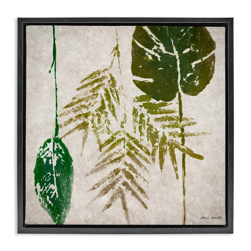 "Botanical Leaf Impressions", art mural encadré par Lanie Loreth, Cadre flottant noir de jais, H 18 po x l 18 po