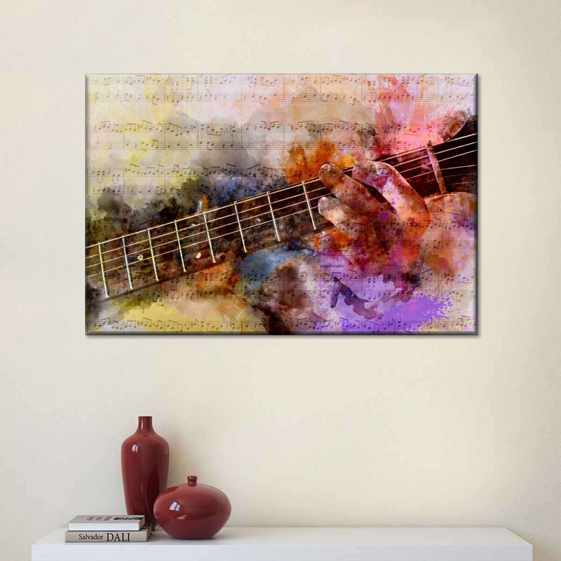 Guitare seule sur toile, H 8 po x l 12 po x P 1 po