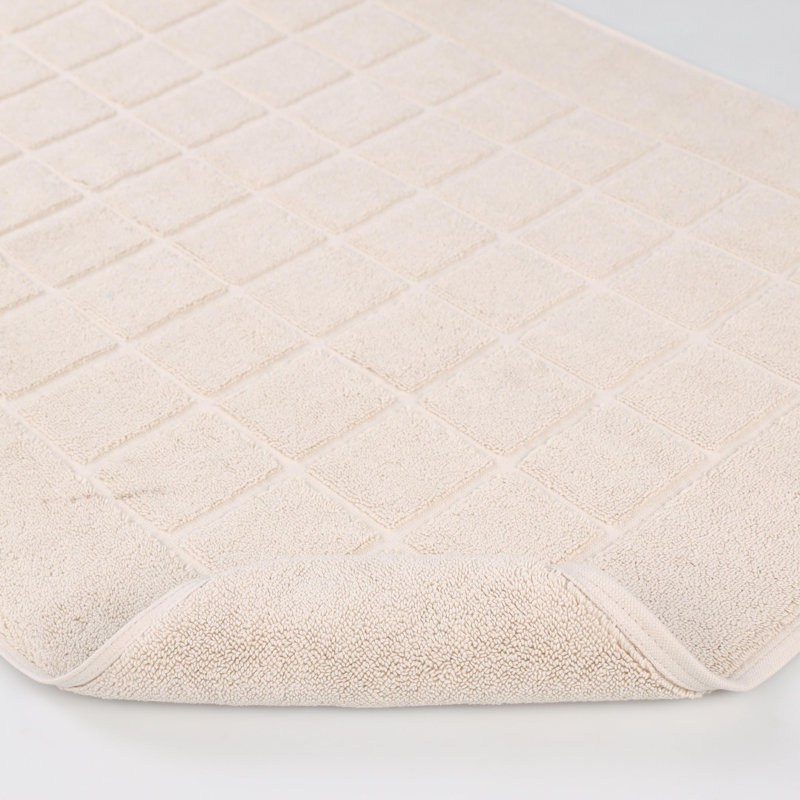 100% Cotton Thick & Absorbent Reversible Checkered Bath Mats - Set Of 2, Stone