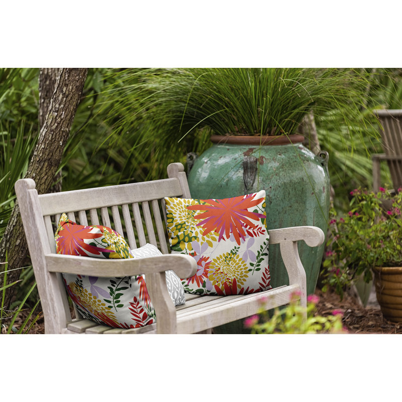 Coussin décoratif floral intérieur / extérieur en polyester, H 20 po x l 20 po, Carré