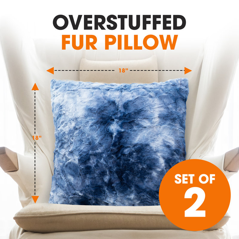  Faux Fur Throw Pillow, White/Blue