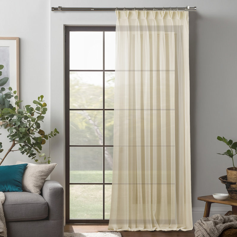 Sheer Single Curtain Panel, Beige, 130cm Width x 225cm Drop