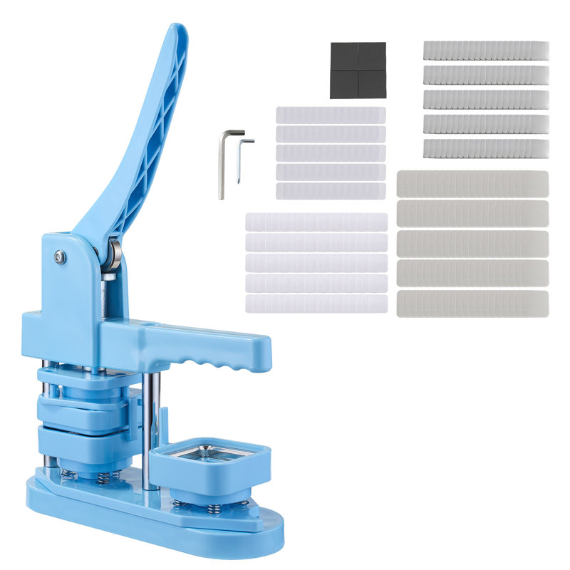 Button Maker Machine, Square, Plastic Pin Maker with Tinplate Front Shells, Plastic Back Covers, Magnetic Backings and Transparent Films, Ergonomic Handle, for DIY Badges, Blue