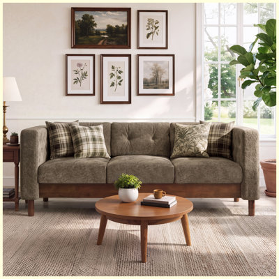 78" 3-Seater Chenille Modern Sofa Tufted (Brown)