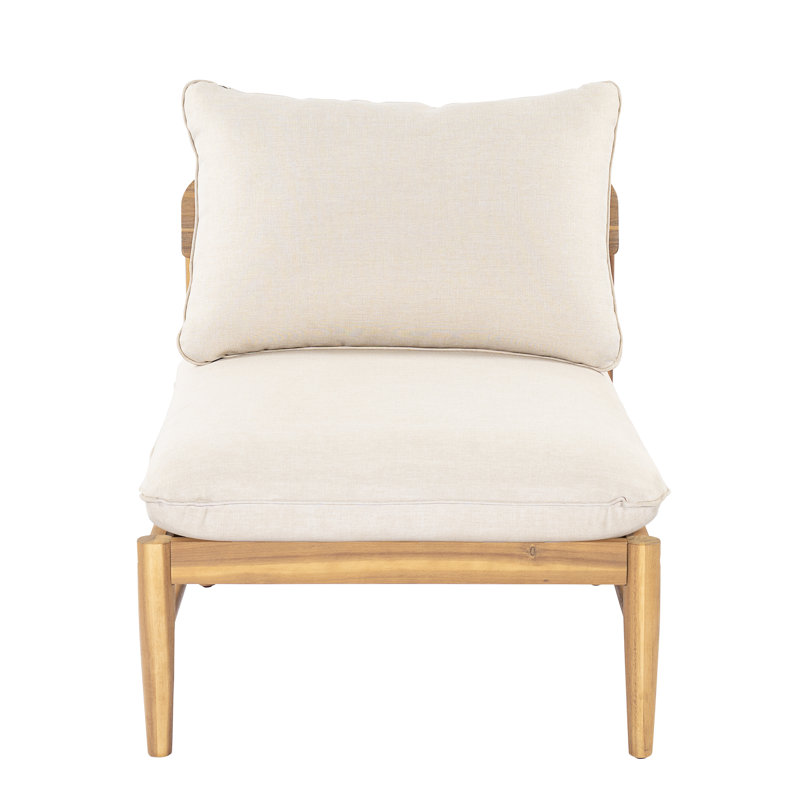 Canapé d'extérieur sans accoudoirs en bois d'acacia Terassi, finition teck clair avec coussin beige