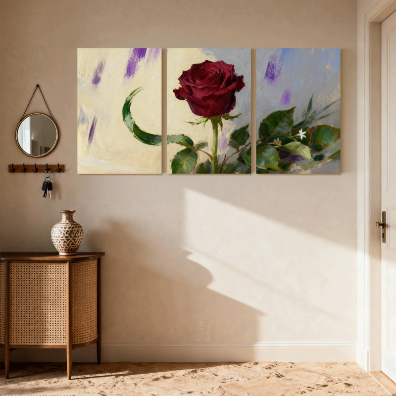 Ensemble de 3 reproductions d'art sur toile Rose Rose, H 18 po x l 36 po