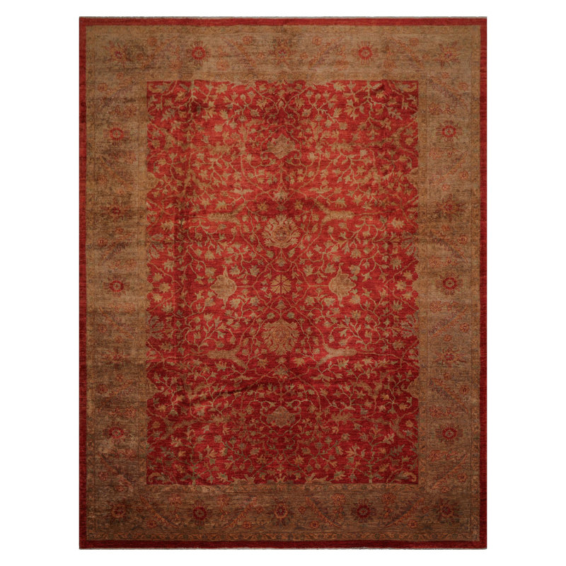 Tapis oriental rouille en laine noué à la main 10 pi 5 po x 13 pi 7 po