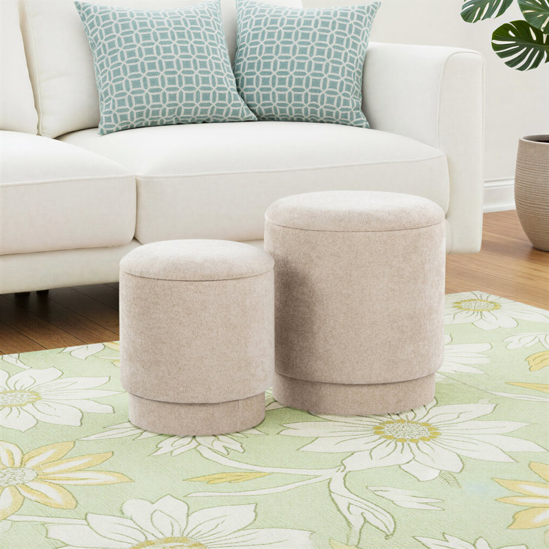 Carlesia Upholstered Ottoman, Beige Polyester Blend