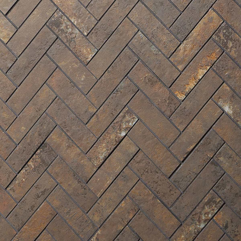 Portrait Herringbone Matte Porcelain Mosaic, Copper
