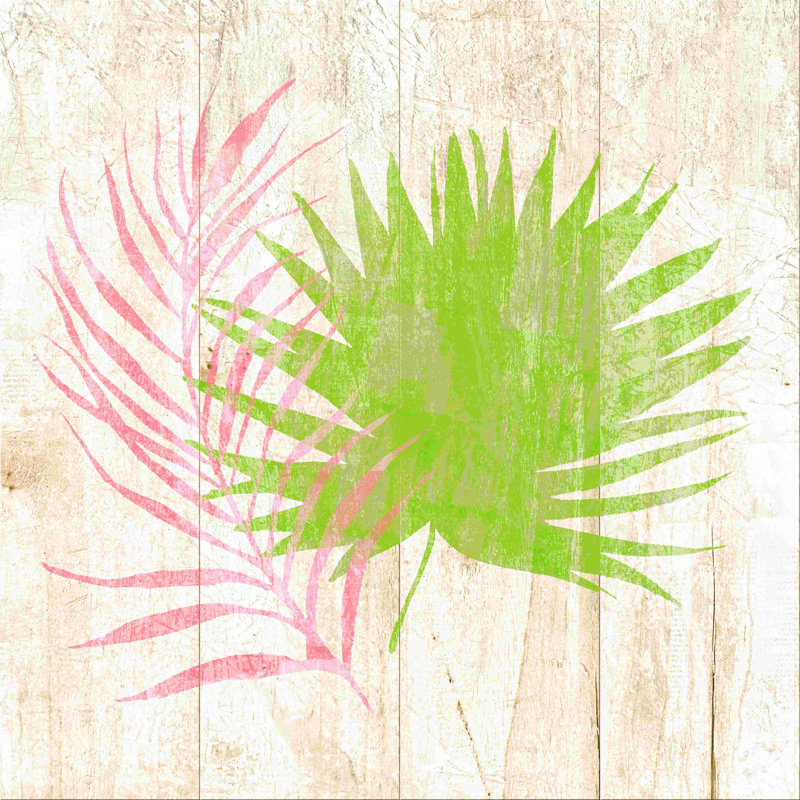 Feuille tropicale rose et vert, H 12 po x l 12 po