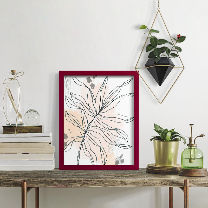 Palm, croquis I encadré sur papier, H 15 po x l 12 po x P 1 po, Rouge