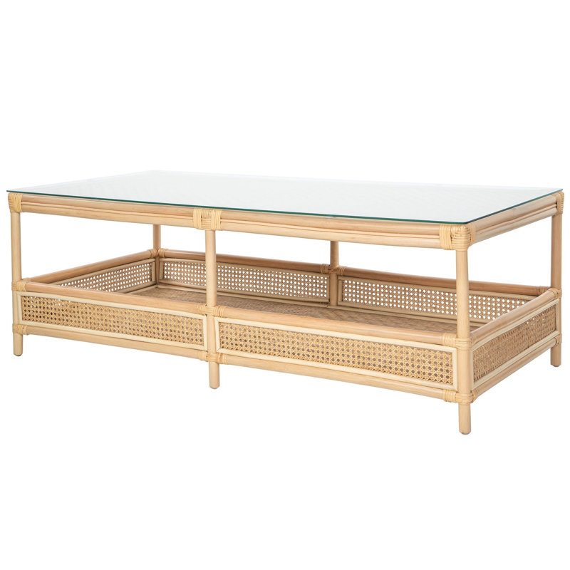 Table basse rectangulaire à 2 niveaux avec plateau en verre Latitude Rattan Cane