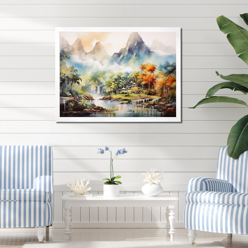 Indonesian Mountain Landscape - Indonesia Wall Art, White Closed Corner Frame, 40" H x 30" W x 1.5" D
