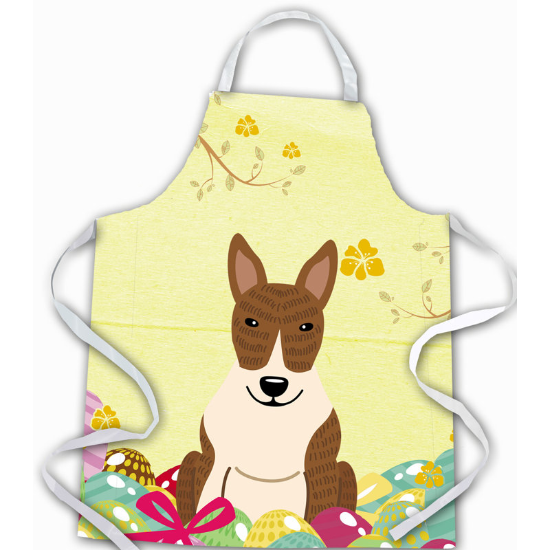 Easter No Pattern Bib Apron, Yellow/Brindle, Bull Terrier Brindle
