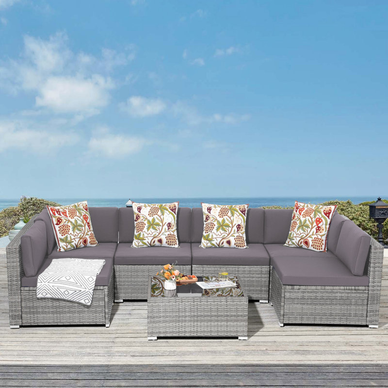 Sanjaya 6 - Person Patio Conversation Set with Cushions, Dark Gray, No