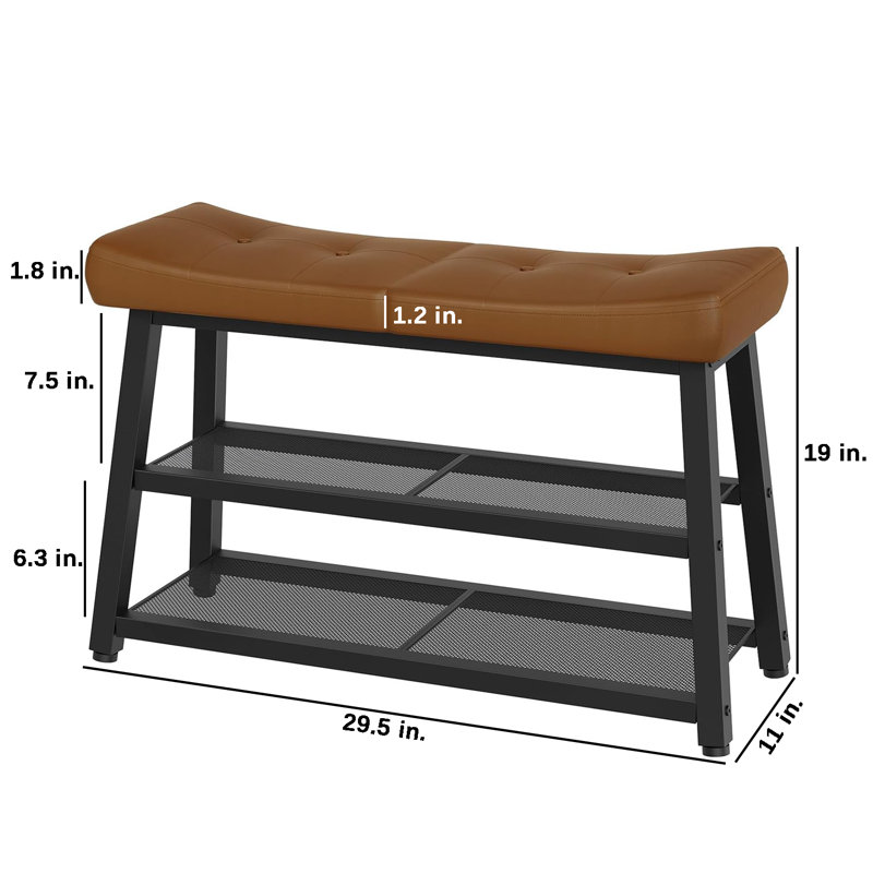 3-Tier Shoe Organizer Storage Bench with Storage and Cushion for Entryway, Hallway, Brown