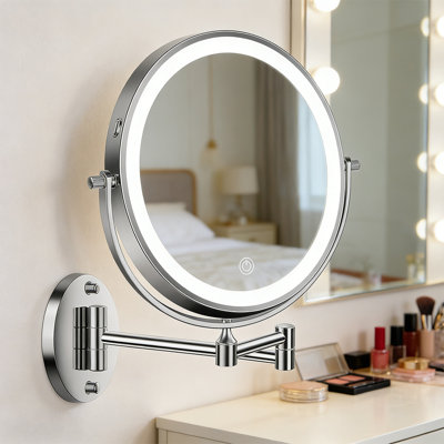 9''Rechargeable Double-Sided Magnifying Mirror，1X/30X，Wall Mounted Lighted Makeup Mirror,LED Touch Screen And 360 Swivel，Wall Mounted Bathroom Makeup Mirror With Light
