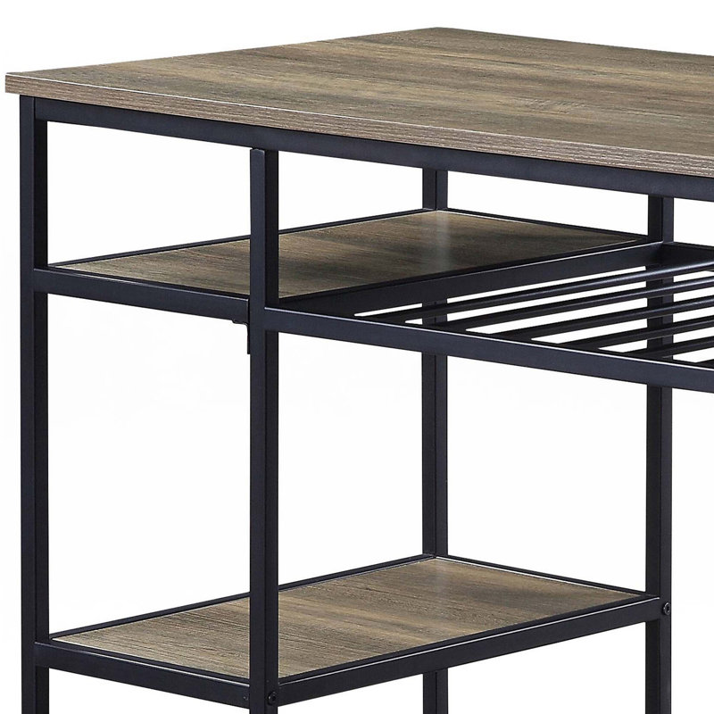 Îlot de cuisine en chêne rustique et noir avec tablettes ouvertes
