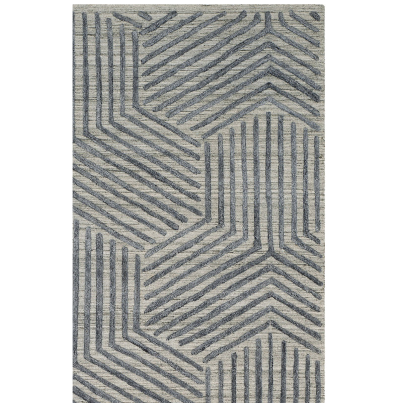 Tapis géométrique en laine et viscose tissé à la main Yarbro, Rectangle 5 pi x 8 pi