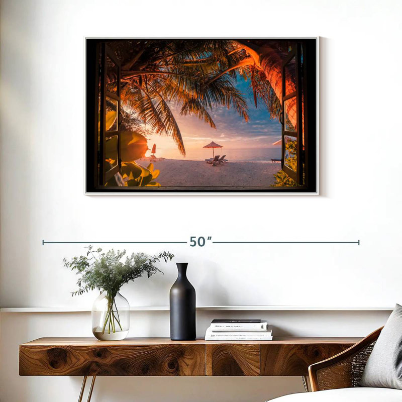 Window To Maldives Bleeker, Cadre flottant blanc, 37 po x 25 po