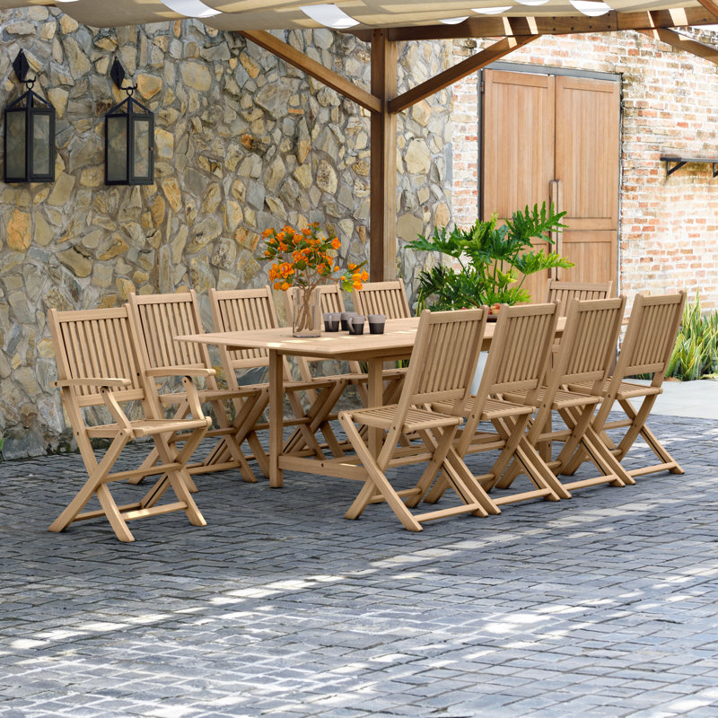 Anautica 10 - Person Teak Wood Patio Dining Set with Rectangular Table