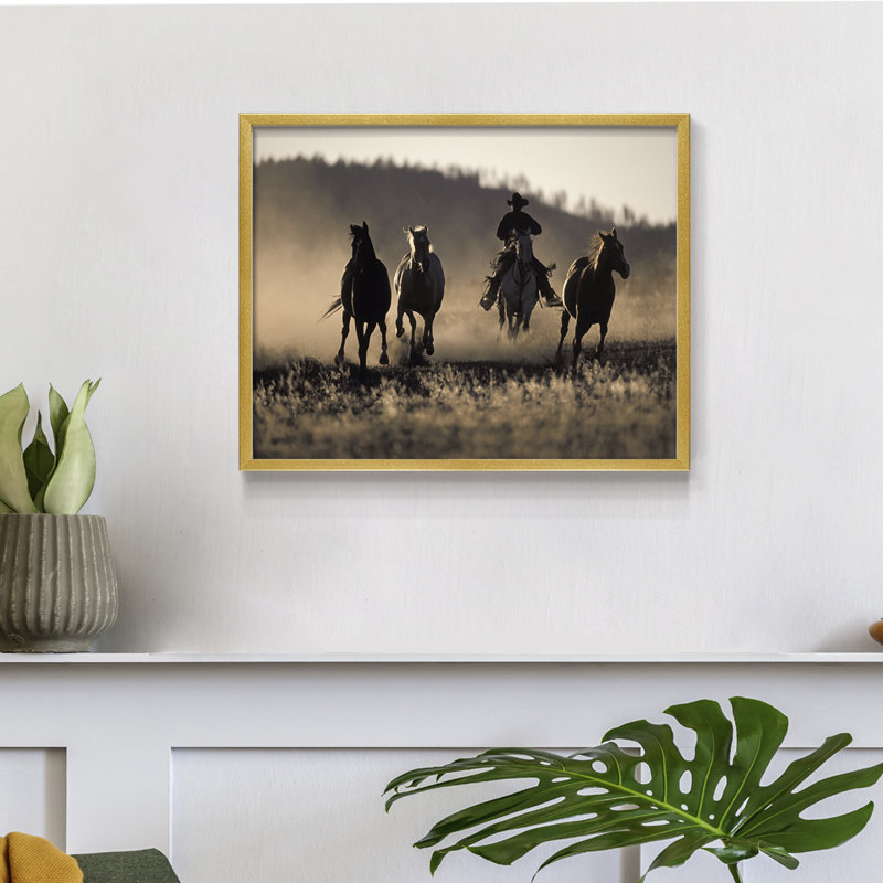 Ranchers Ride -Framed Print - Restickable, 8" H x 10" W, Gold