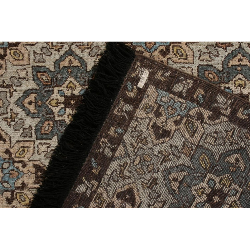 Rug & Kilim’S Transitional Rug In Beige-Brown And Blue Medallion Pattern, Rectangle 6' x 8'