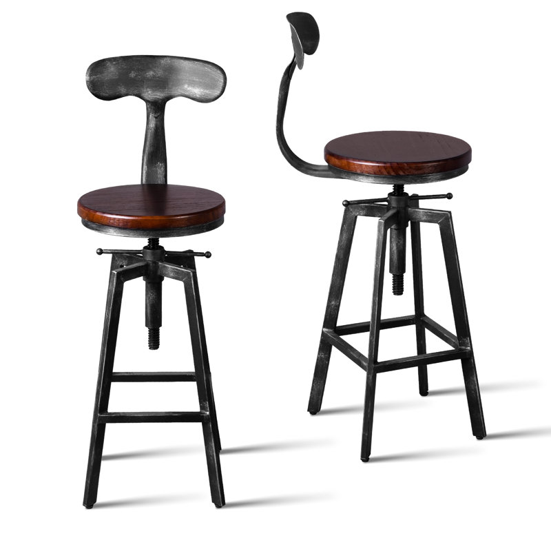Swivel Adjustable Height Counter Stool with Metal Frame, Walnut