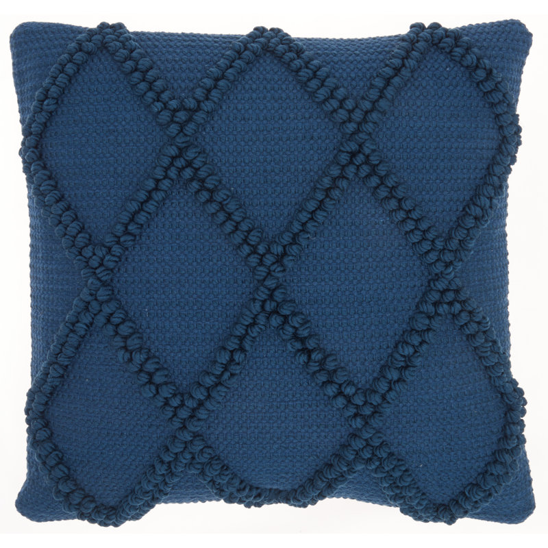 Ascano Textured Geometric Cotton and Polyester Square Throw Pillow with Insert , Navy