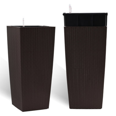 30 In Tall Large Flower Pots Planter With Self-Watering Drainage Holes&Inner Trays Indoor Outdoor Plant Pot With Drain Holes, Water Level Monitor, Inner Bucket For Garden, Patio, Porch, Backyard,Brown