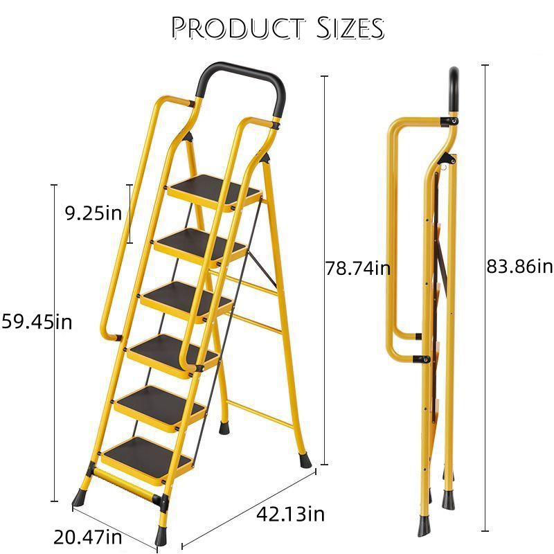 Échelle pliante à 6 marches avec larges marches antidérapantes - Tabouret polyvalent compact pour un rangement compact