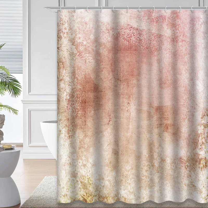Rideau de douche imperméable à motif floral rose avec bordure en pastel rose et 12 crochets, L 72 po x l 84 po