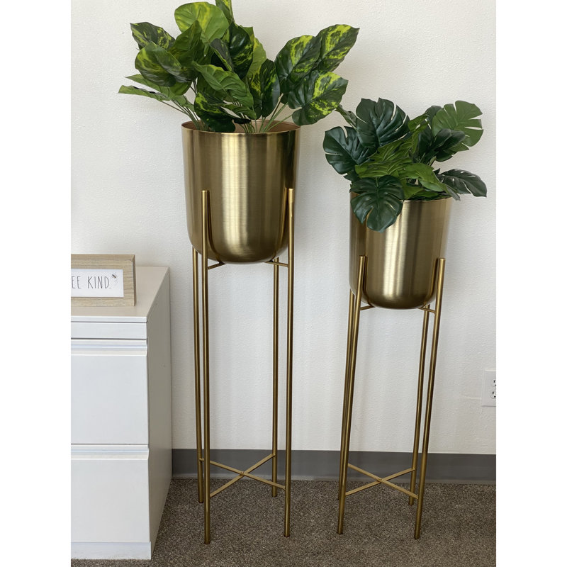 Grand support à fleurs rond en métal 2 pièces, Doré, H 46 po x l 13 po x P 13 po