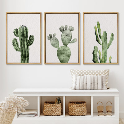 «Minimal Botanical Green Southwestern Cactus Deser Western Botanical», reproduction d'art sur toile 3 pièces