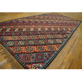 Oversized Colorful Antique Late 19th Century Tribal Geometric Caucasian Flat Weave Kilim Rug