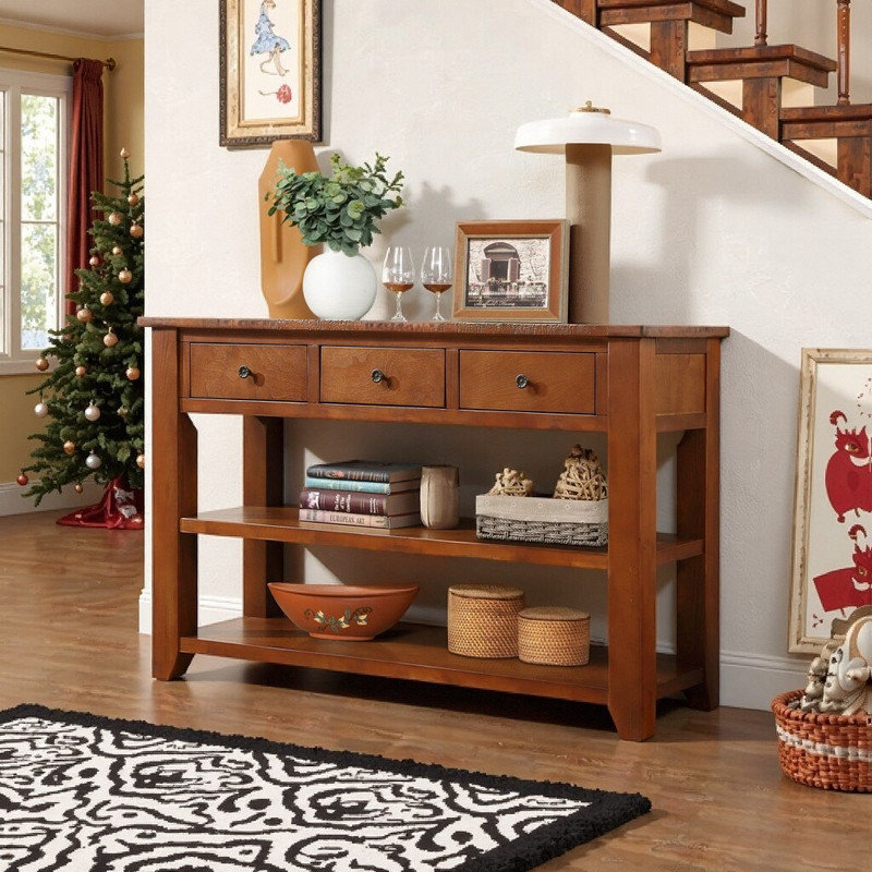 Console en bois massif 48,82 po Donik, H 30 po x l 48,82 po x P 15,75 po, Brun, Brun